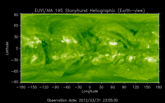 EUVI 195 heliographic map