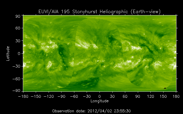 EUVI 195 heliographic map