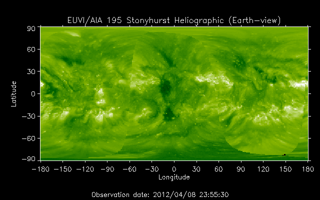 EUVI 195 heliographic map