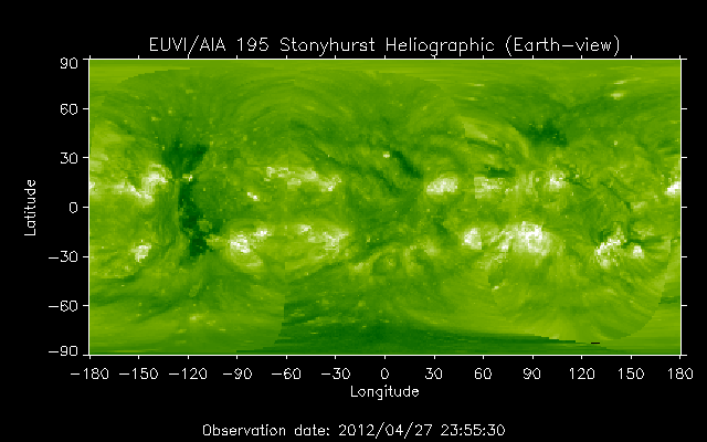 EUVI 195 heliographic map