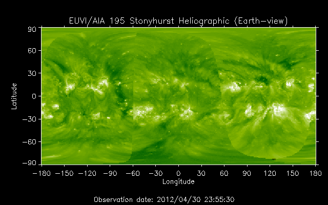 EUVI 195 heliographic map