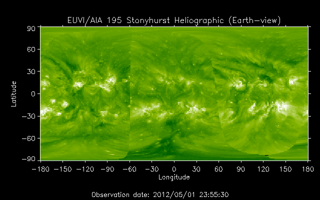 EUVI 195 heliographic map