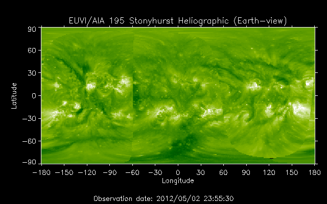 EUVI 195 heliographic map