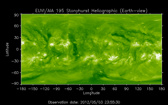 EUVI 195 heliographic map