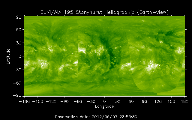 EUVI 195 heliographic map