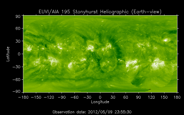 EUVI 195 heliographic map