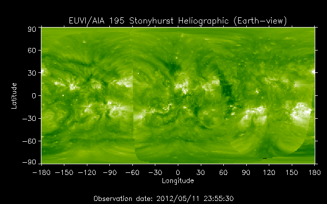 EUVI 195 heliographic map