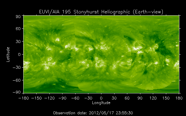 EUVI 195 heliographic map