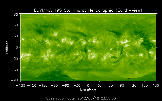 EUVI 195 heliographic map
