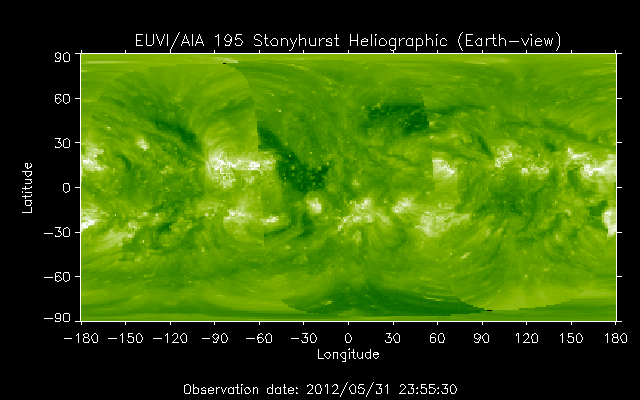 EUVI 195 heliographic map