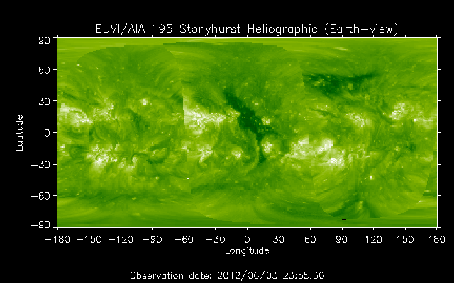 EUVI 195 heliographic map