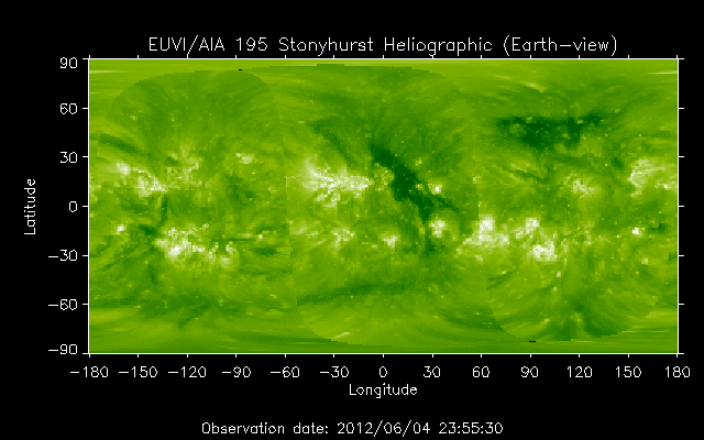 EUVI 195 heliographic map