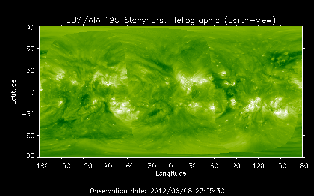 EUVI 195 heliographic map