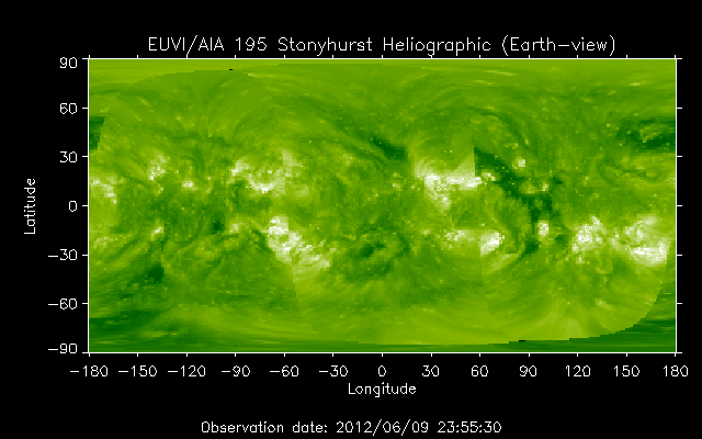 EUVI 195 heliographic map