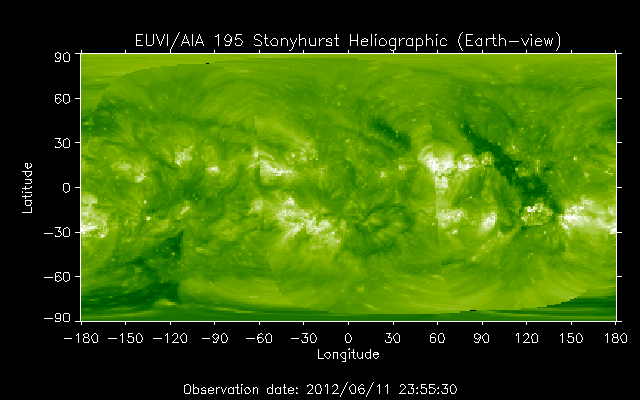 EUVI 195 heliographic map
