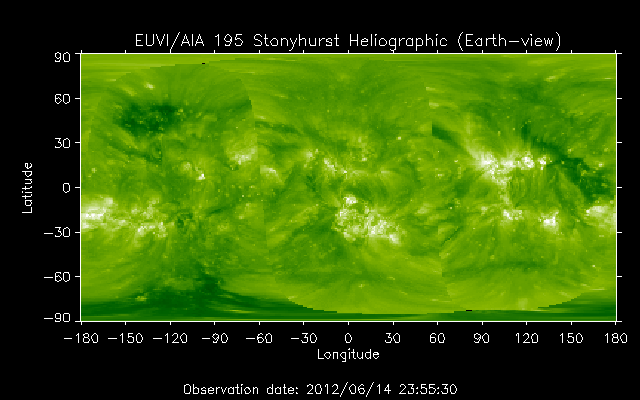 EUVI 195 heliographic map