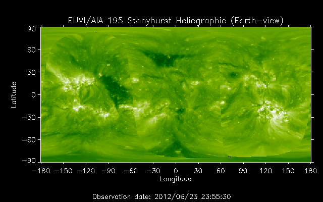 EUVI 195 heliographic map