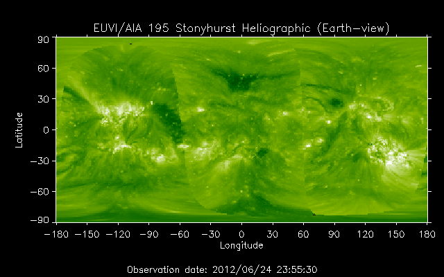 EUVI 195 heliographic map