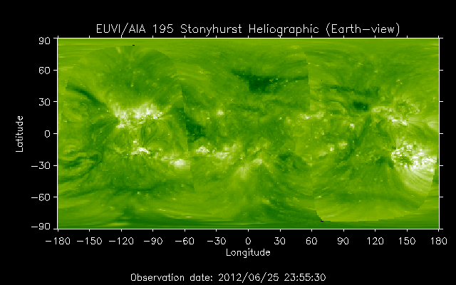 EUVI 195 heliographic map