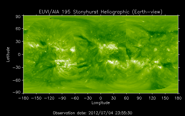 EUVI 195 heliographic map