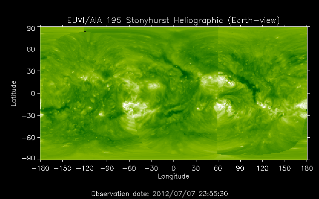 EUVI 195 heliographic map