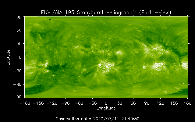 EUVI 195 heliographic map