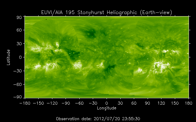 EUVI 195 heliographic map