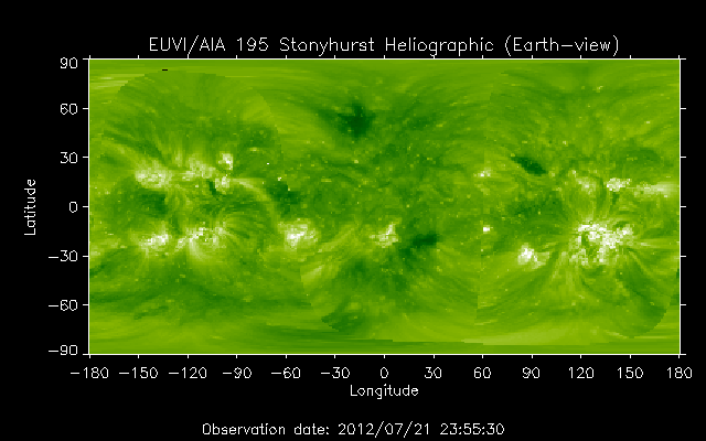 EUVI 195 heliographic map