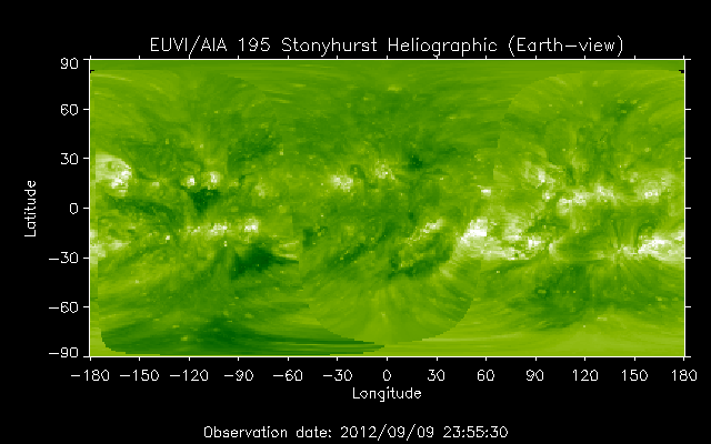 EUVI 195 heliographic map