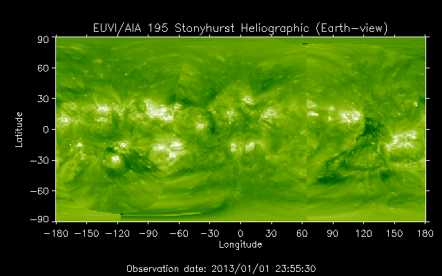 EUVI 195 heliographic map