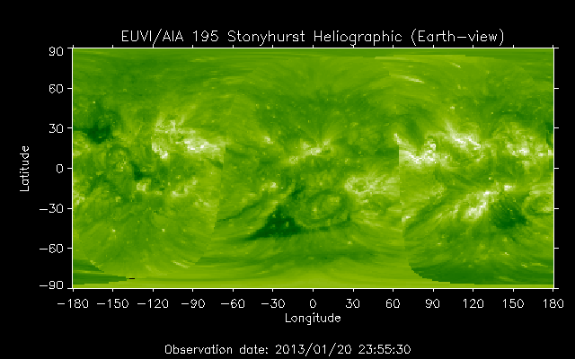 EUVI 195 heliographic map