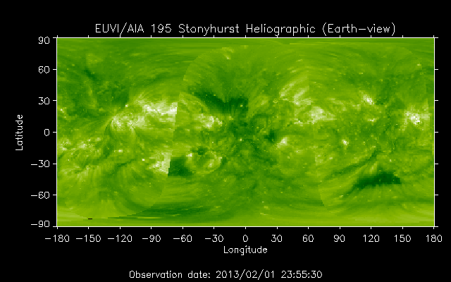 EUVI 195 heliographic map