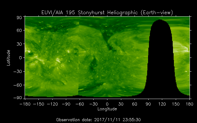 EUVI 195 heliographic map