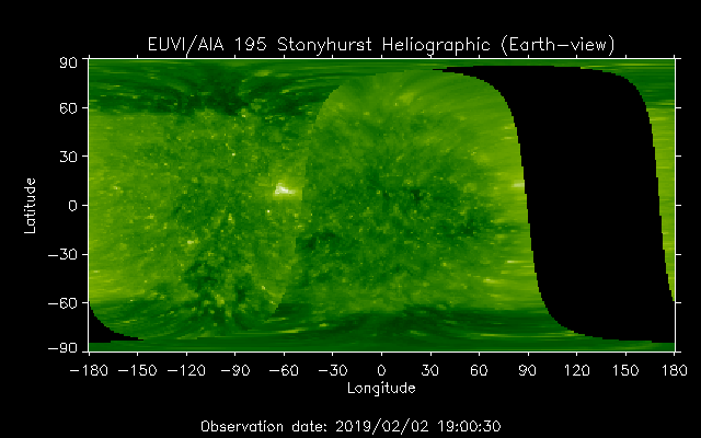 EUVI 195 heliographic map
