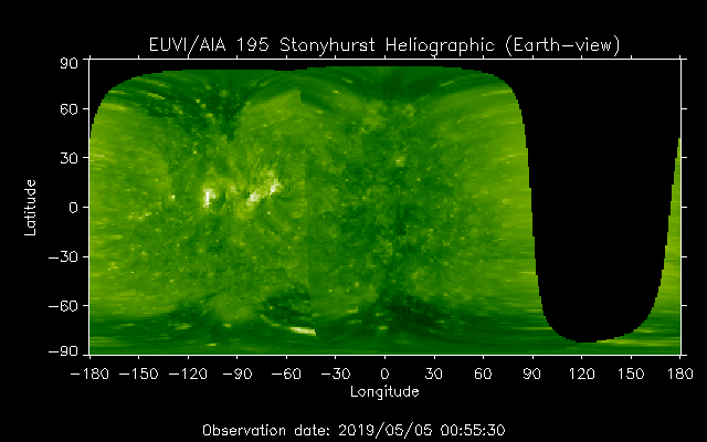 EUVI 195 heliographic map