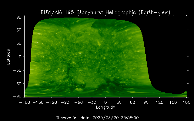 EUVI 195 heliographic map