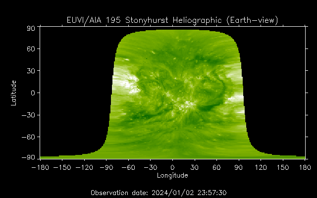 EUVI 195 heliographic map