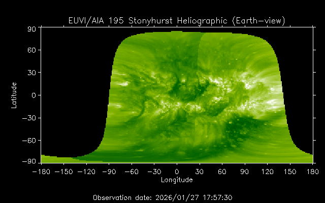 EUVI 195 heliographic map